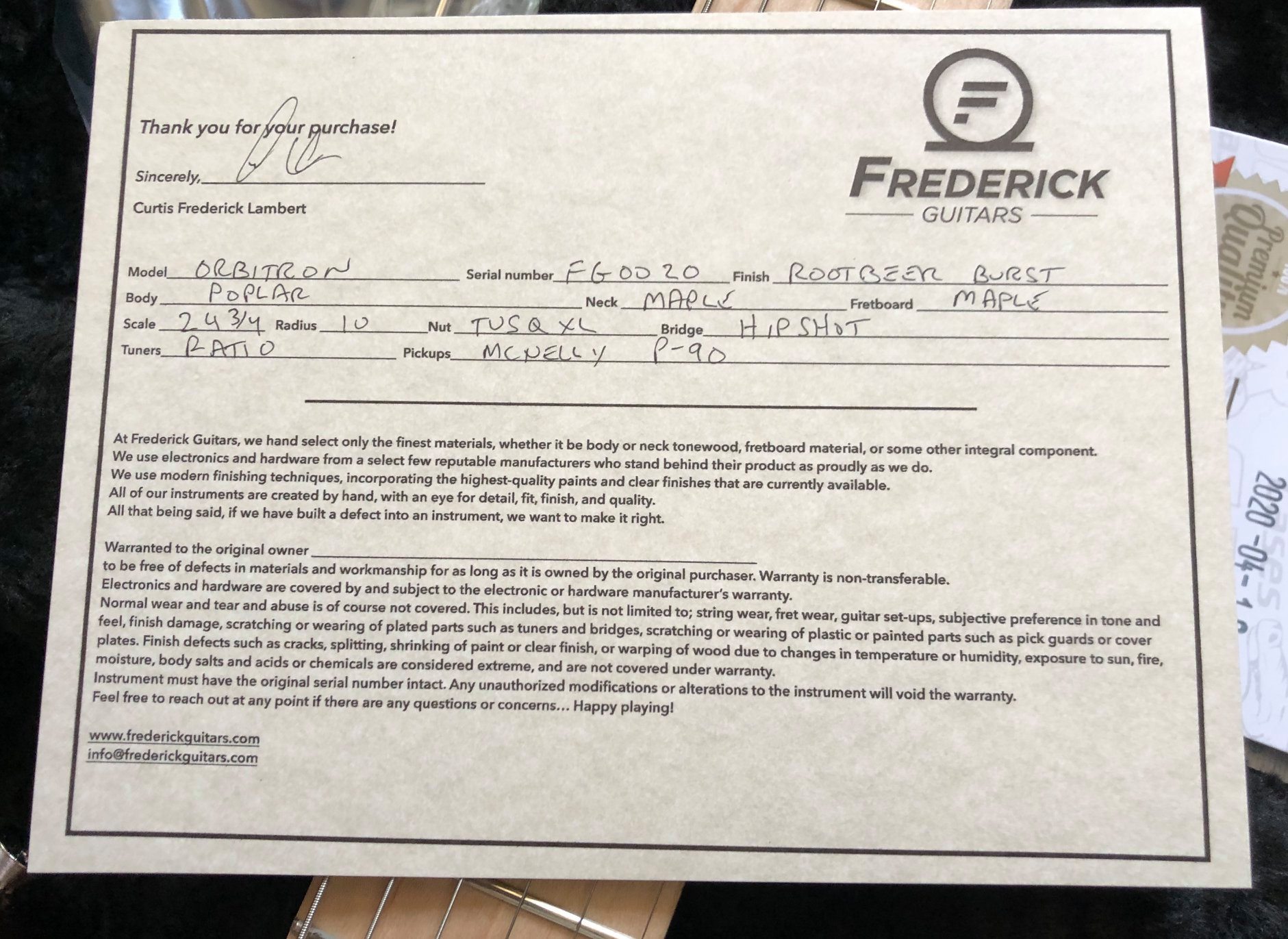 Frederick Guitars Orbitron #FG 0020