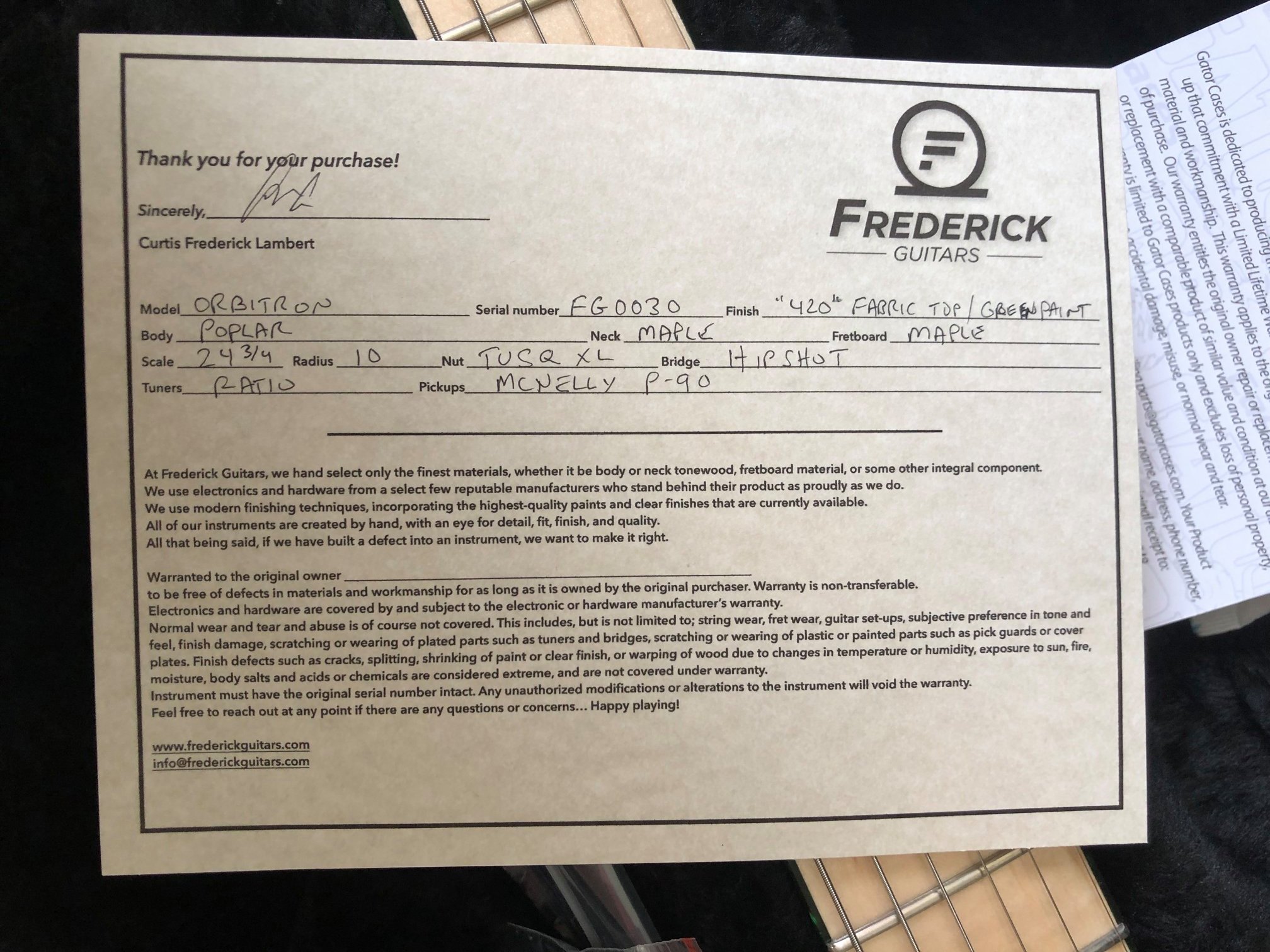 Frederick Guitars Orbitron #FG 0030