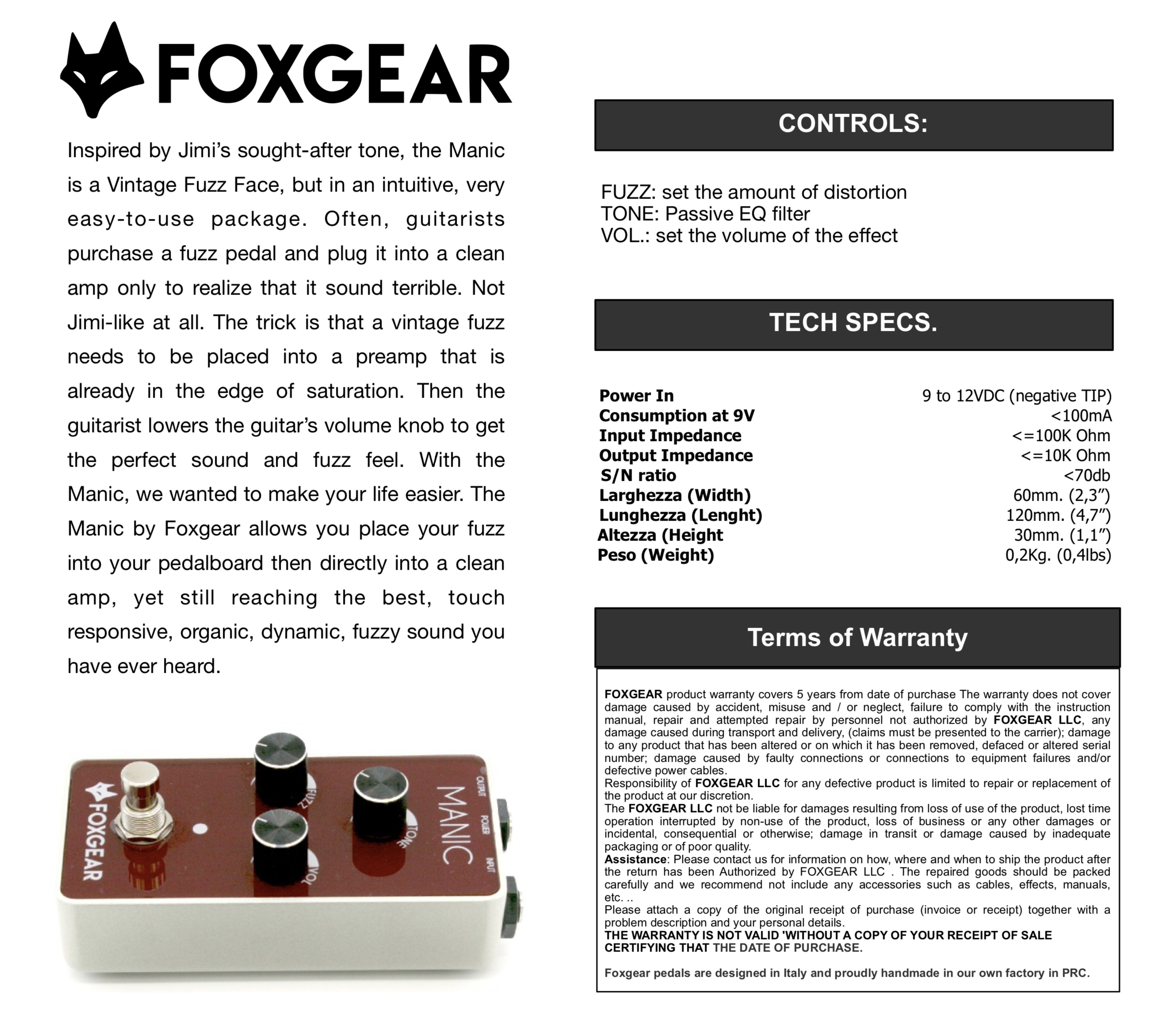 Foxgear Pedals Manic Vintage Fuzz
