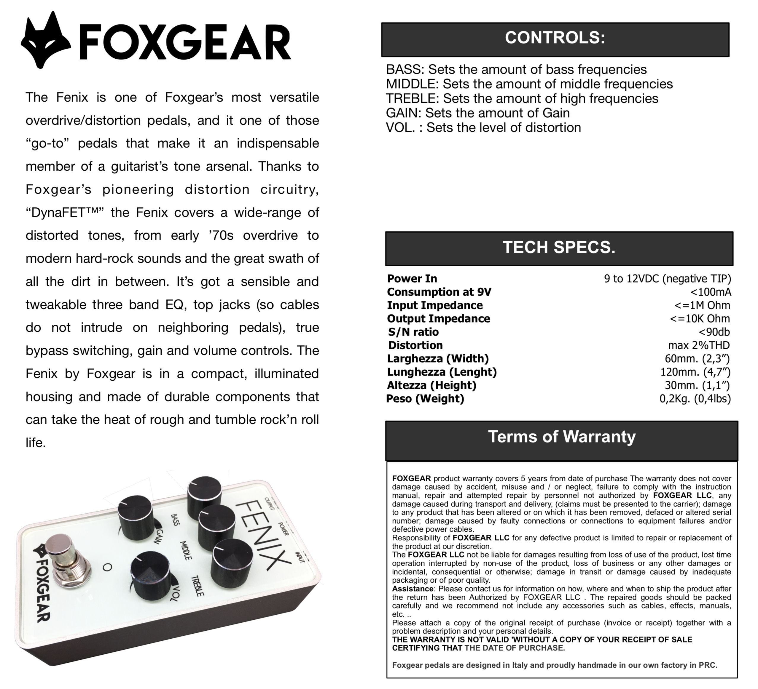 Foxgear Pedals Fenix Overdrive/Distortion