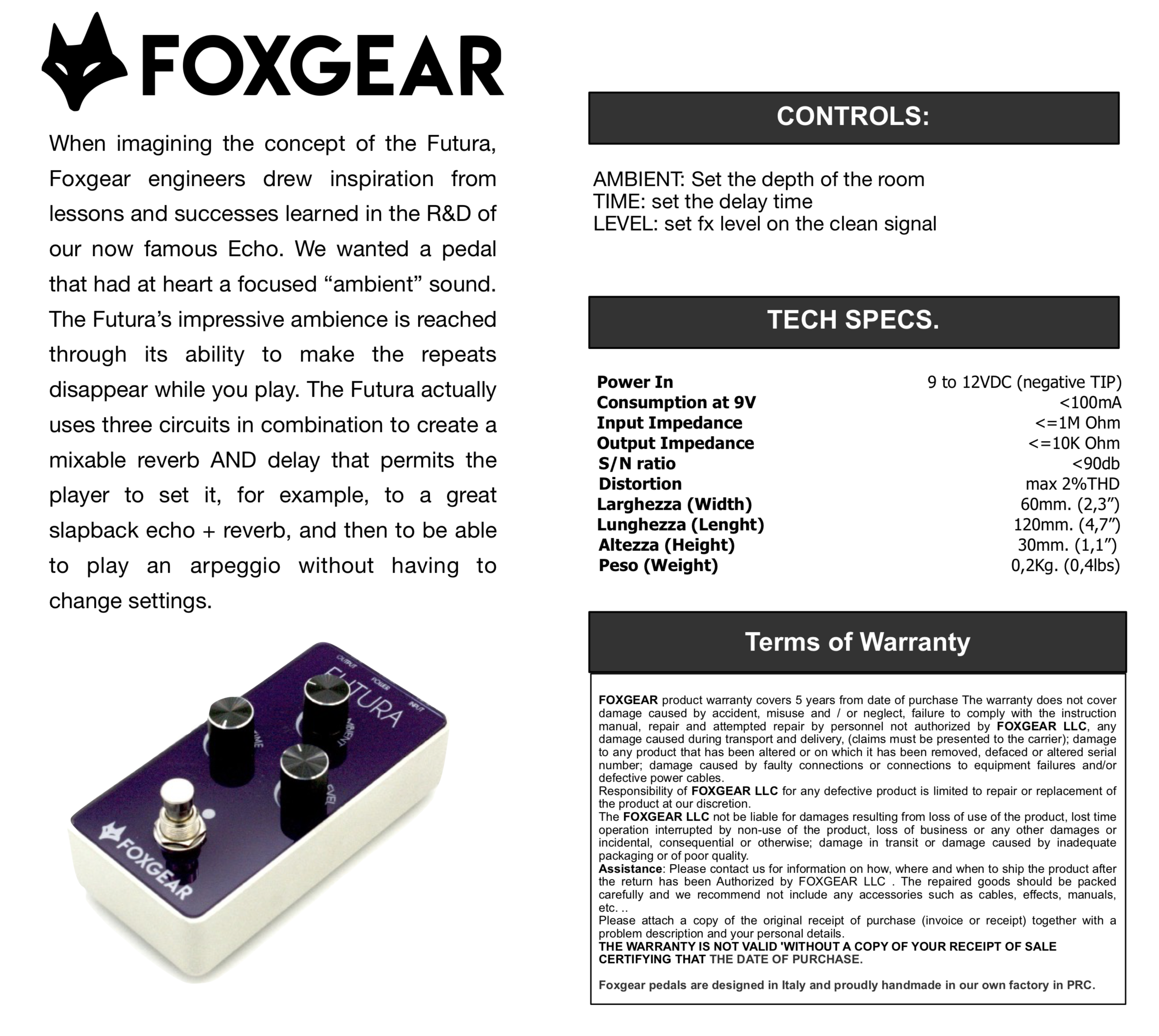 Foxgear Pedals Futura Delay/Reverb
