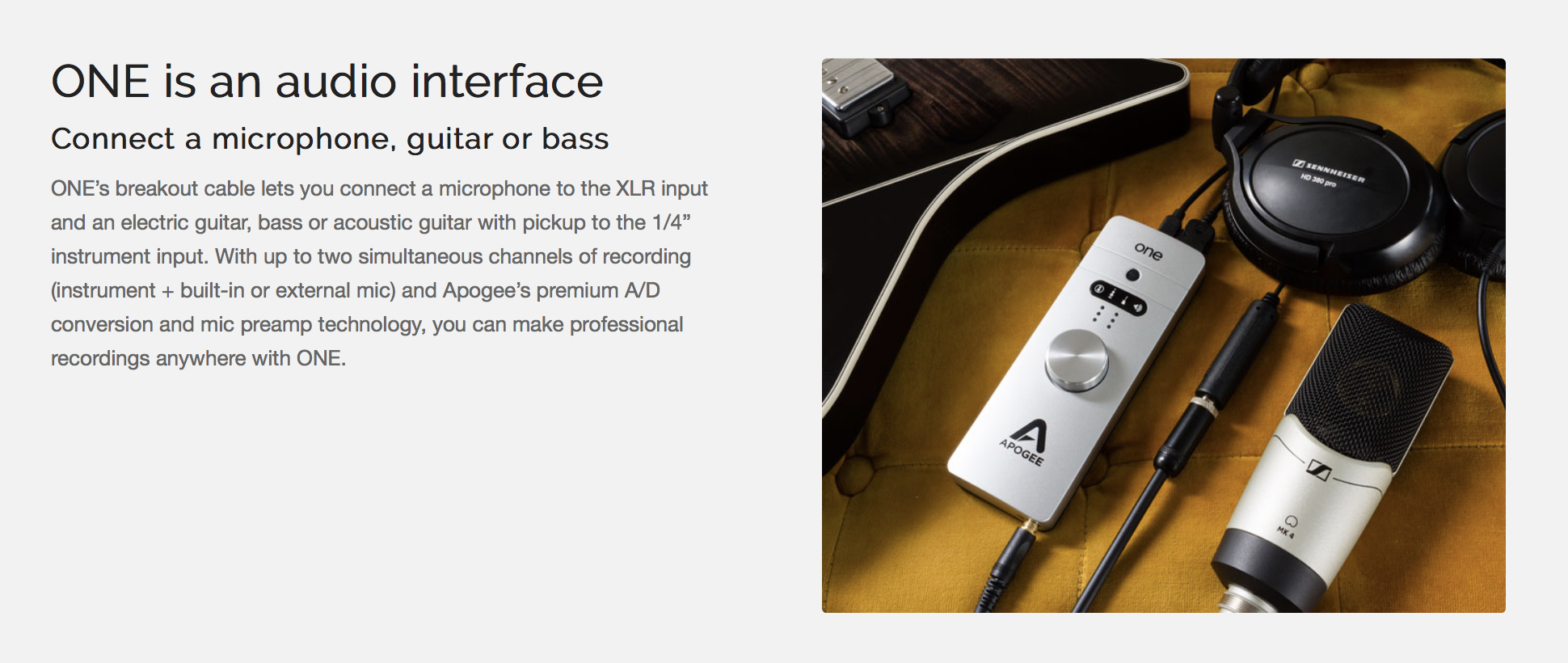 Apogee One 2 IN x 2 OUT USB Audio Interface/Microphone for Mac and PC