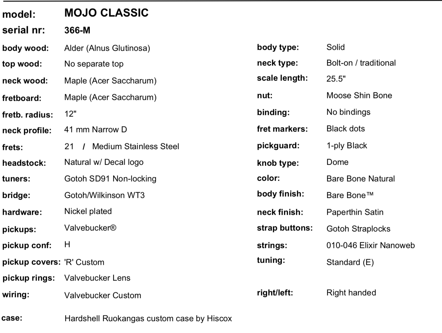 Ruokangas Mojo Classic w/ Valvebucker #366-M